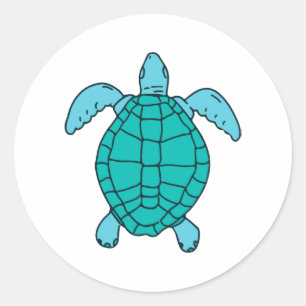 Pegatina Redonda Dibujo De Natación De Tortuga De Mar