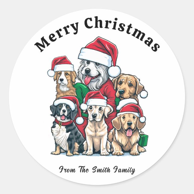 Pegatina Redonda Dibujo de Navidades de perros callejeros (Anverso)