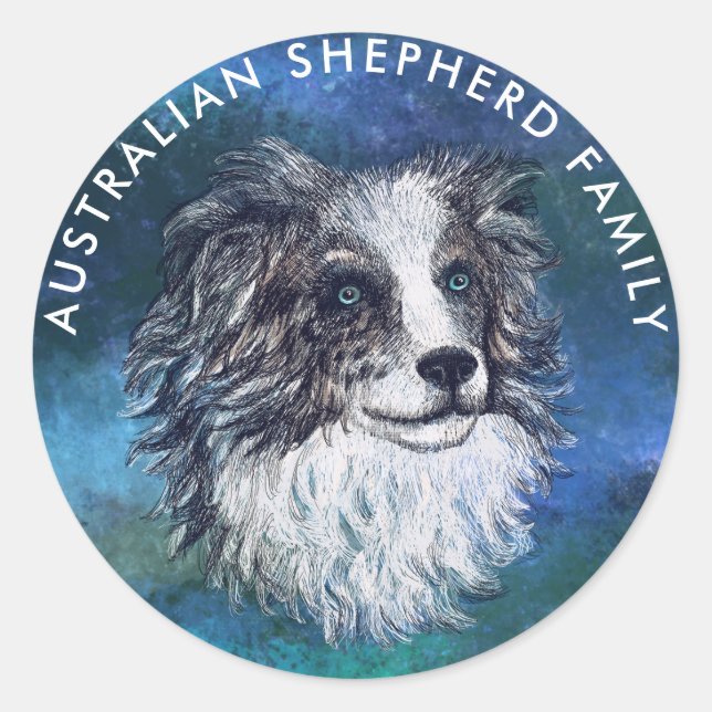 Pegatina Redonda Dibujo de pastor australiano (Anverso)