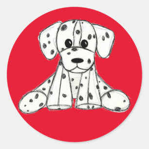 Pegatina Redonda Dibujo de perros rellenos dálmatas esquema simple