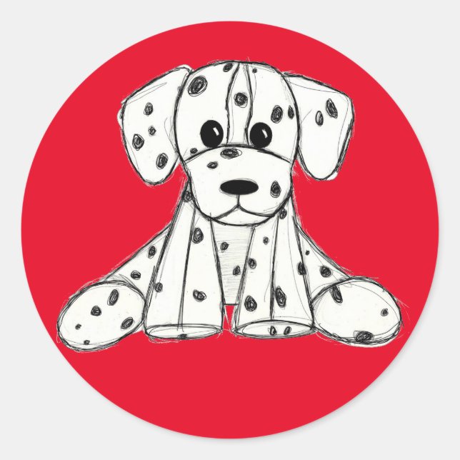 Pegatina Redonda Dibujo de perros rellenos dálmatas esquema simple  (Anverso)