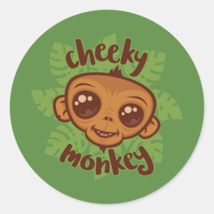 Pegatina Redonda Dibujo de Personalizado de mono malhumorado