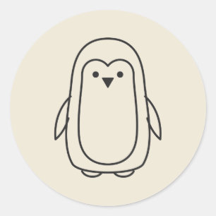 Pegatina Redonda Dibujo de pingüino minimalista de línea