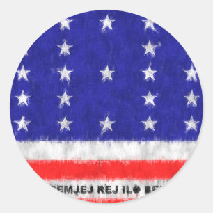 Pegatina Redonda Dibujo de pintura de aceite del atolón de Bikini