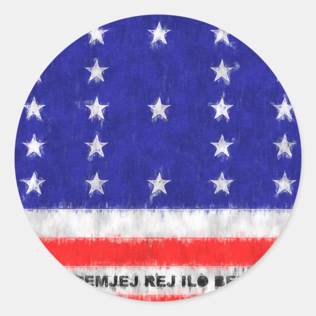 Pegatina Redonda Dibujo de pintura de aceite del atolón de Bikini (Anverso)