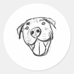 Pegatina Redonda dibujo de pitbull simple amantes de perros blanco 
