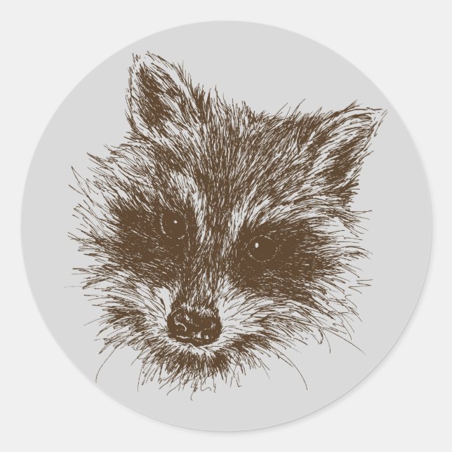 Pegatina Redonda Dibujo de Raccoon Woodland (Anverso)