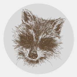 Pegatina Redonda Dibujo de Raccoon Woodland