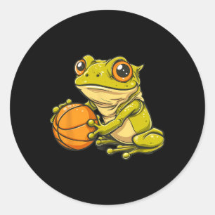 Pegatina Redonda Dibujo de rana sapo esqueleto jugador arte animal 