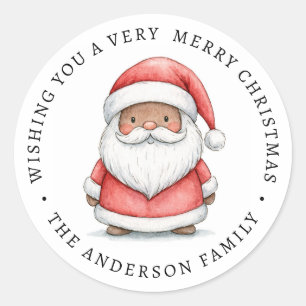 Pegatina Redonda Dibujo de Santa Claus pequeño y lindo Feliz Navida
