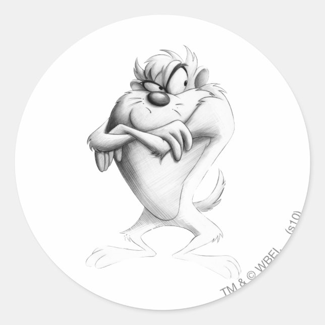 Pegatina Redonda Dibujo de TAZ™ (Anverso)