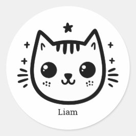 Pegatina Redonda Dibujo de tipo chileno | Blanco y negro | Minimali