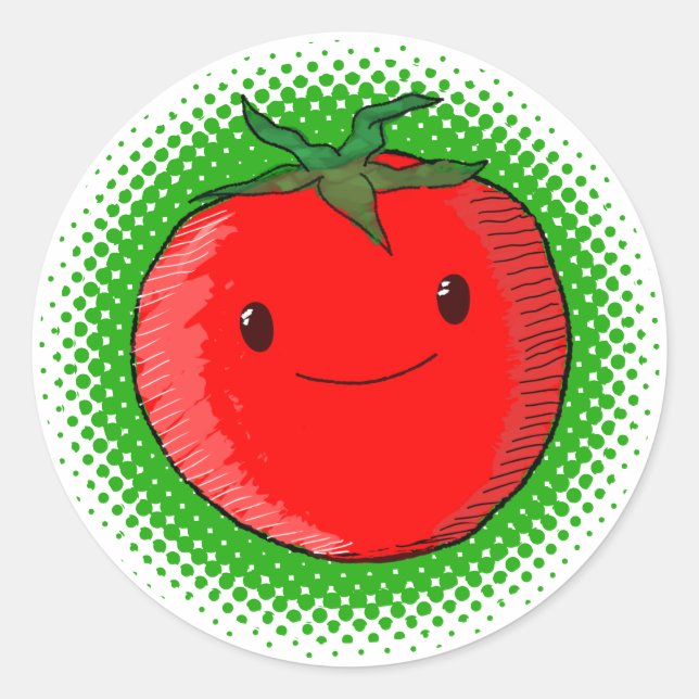 Pegatina Redonda Dibujo de tomate Personalizado lindo (Anverso)