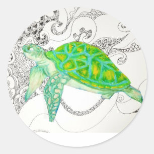 Pegatina Redonda dibujo de tortuga
