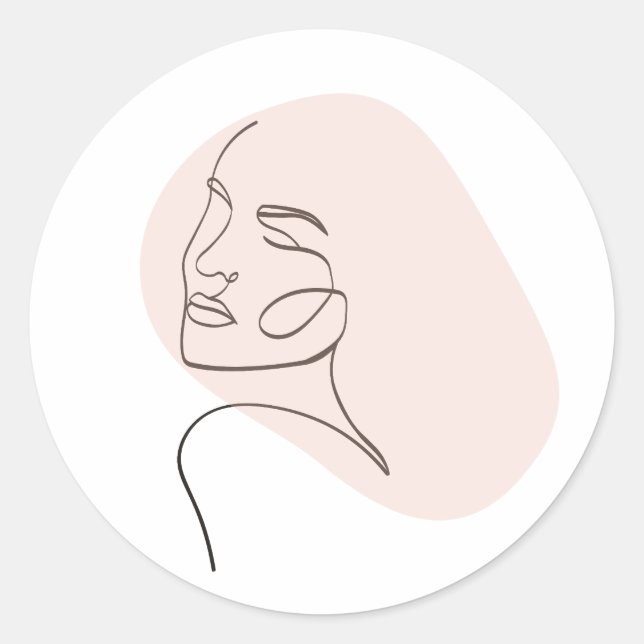 Pegatina Redonda Dibujo de una mujer de línea cara (Anverso)