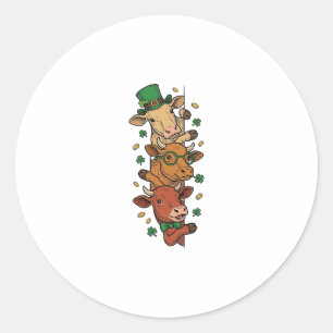 Pegatina Redonda Dibujo de vacas apiladas lindas San Patricio vinta