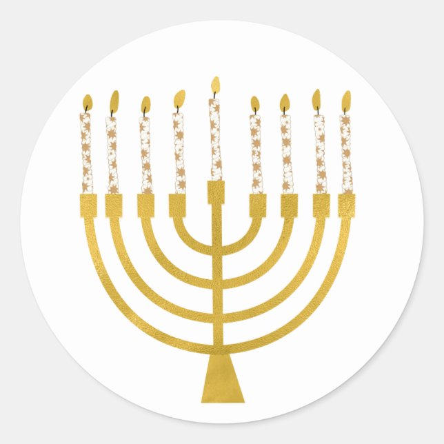 Pegatina Redonda Dibujo de velas celestes Menorah Hanukkah (Anverso)