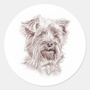 Pegatina Redonda Dibujo de Yorkshire Terrier