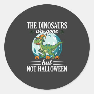 Pegatina Redonda Dibujo divertido de bruja de Halloween de dinosaur