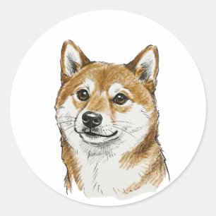 Pegatina Redonda Dibujo divertido de Shiba Inu "Te Mastico" para Sa