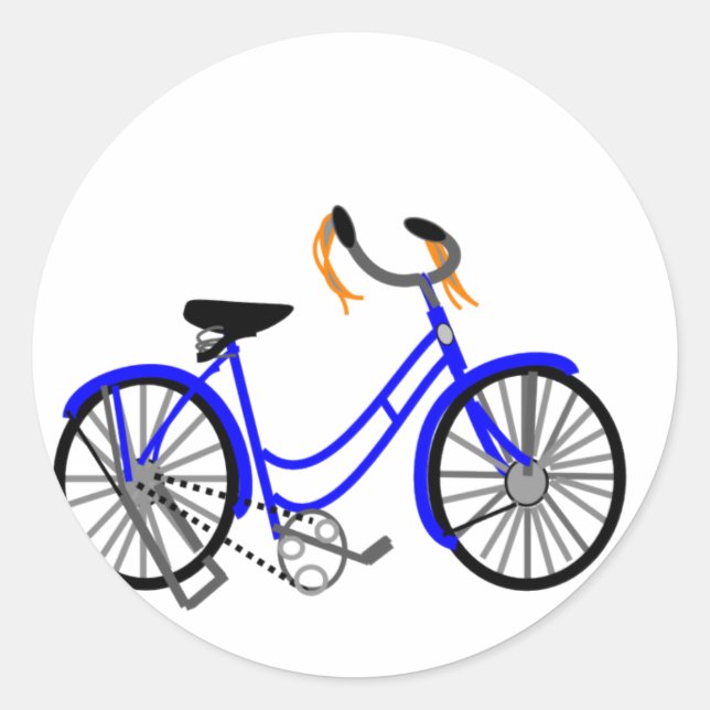 Pegatina Redonda Dibujo en bicicleta, estilo de los años 50 (Anverso)