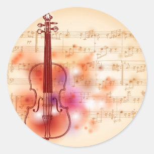 Pegatina Redonda Dibujo en el fondo de la acuarela del violín