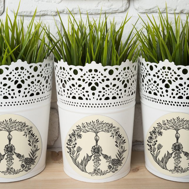 Pegatina Redonda Dibujo floral de paz arte de flores de boho hippie (Subido por el creador)