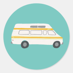 Pegatina Redonda Dibujo lindo del vintage rv Van Motorhome