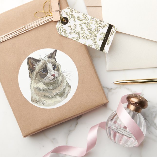 Pegatina Redonda Dibujo manual luffy Ragdoll gato (Regalar)