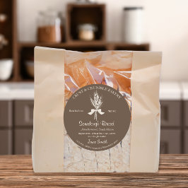 Pegatina Redonda Dibujo manual Trigo Sourdough ingredientes para el