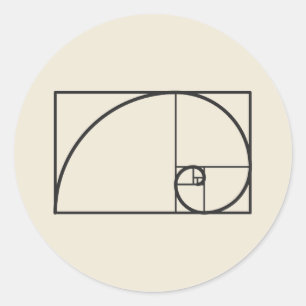 Pegatina Redonda Dibujo minimalista de geometría espiral dorada