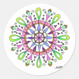 Pegatina Redonda Dibujo original de Mandala con color digital