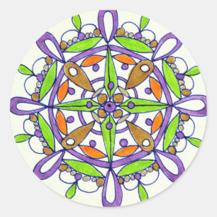 Pegatina Redonda Dibujo original de Mandala morada
