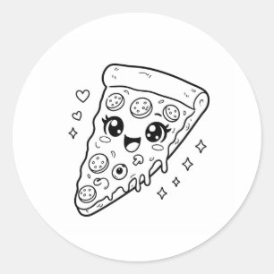 Pegatina Redonda Dibujo para colorear de una porción de pizza kawai