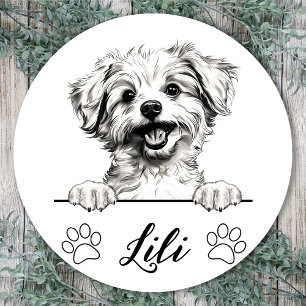 Pegatina Redonda Dibujo personalizado a mano de perro Pomapoo