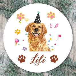 Pegatina Redonda Dibujo Personalizado a Mano de Perro Retriever Dor