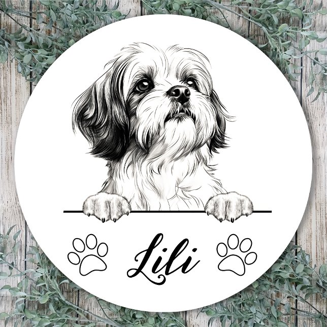 Pegatina Redonda Dibujo Personalizado a Mano de Perro Shih Tzu (Subido por el creador)