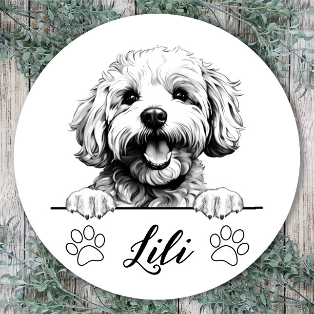 Pegatina Redonda Dibujo personalizado de la mano de un perro de la  (Subido por el creador)