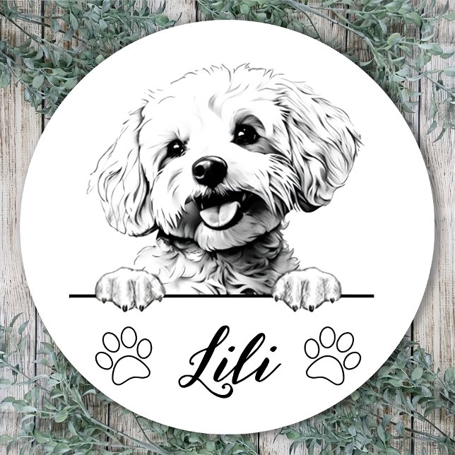 Pegatina Redonda Dibujo personalizado de la mano de un perro de la  (Subido por el creador)