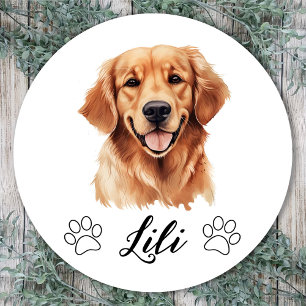 Pegatina Redonda Dibujo personalizado de mano de perro con recupera