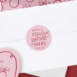 Pegatina Redonda Dibujo rojo y rosa de dibujos animados antes del a