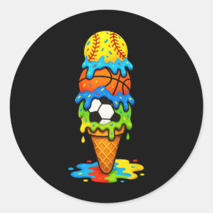 Pegatina Redonda Dibujo Suave Fútbol Helado Goteo Juego De Verano D