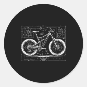 Pegatina Redonda Dibujo técnico de bicicleta de montaña para Mtb N