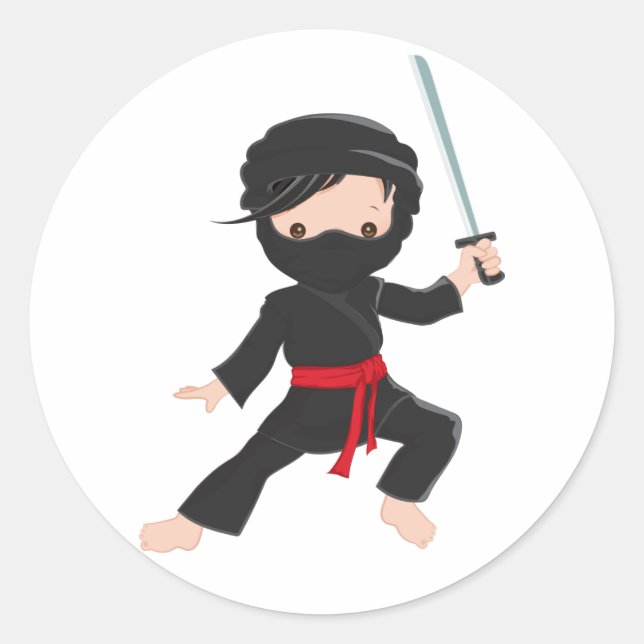 Pegatina Redonda Dibujos animados de ninja (Anverso)