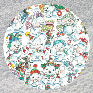 Pegatina Redonda Dibujos Animados Divertidos de Navidad Oso Polar P