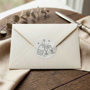 Pegatina Redonda Dibujos caprichosos de boda Monograma Gris y Blanc