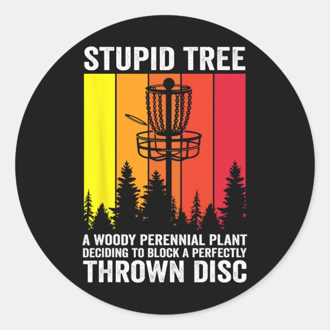Pegatina Redonda Diccionario de Disc Golf Stupid Tree Noun Midrange (Anverso)