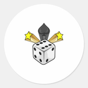 Pegatina Redonda Dice en Poker con Espadas y Estrellas