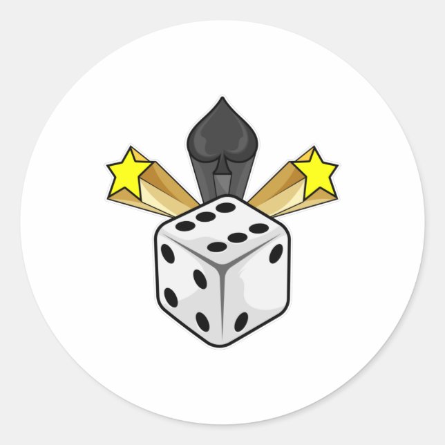 Pegatina Redonda Dice en Poker con Espadas y Estrellas (Anverso)