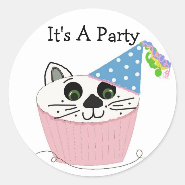 Pegatina Redonda Dicho de cumpleaños de gato de magdalena (Anverso)